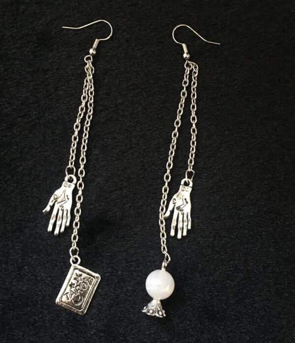 Tarot Card Earrings Tarot Witchy Jewelry Gothic Fortune Teller,Natural Moonstone Crystal Ball Earring with Palmistry Charms