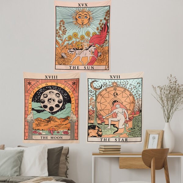 Tarot Flag Tapestry - The Sun, The Moon and The Star - Bohemian Cotton Printed Hand Made Wall Hanging Tapestries ,Pack of 3