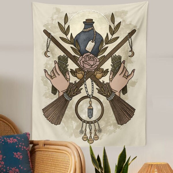 Tarot Witchcraft Tapestry Wall Hanging Mysterious Divination Bohemian Occult Home Wall Throw Cover Moon Mattress Wall Decor  Wall Decor