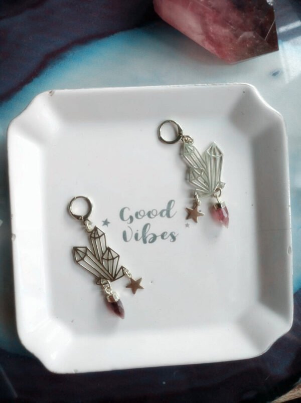 The Crystal Power Earrings with Amythest Points, Hypoallergenic,magic Celestial Jewelry Witch Theme Earrings