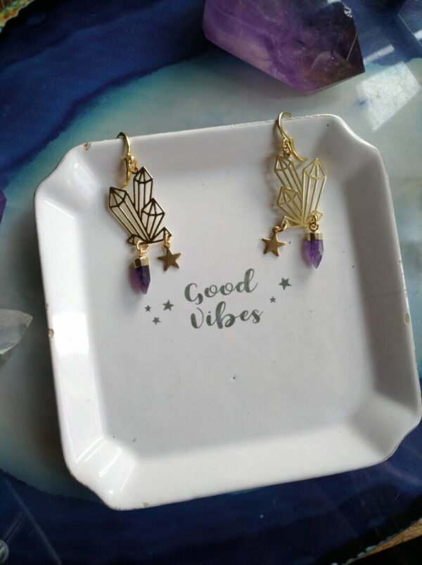 The Crystal Power Earrings with Amythest Points, Hypoallergenic,magic Celestial Jewelry Witch Theme Earrings