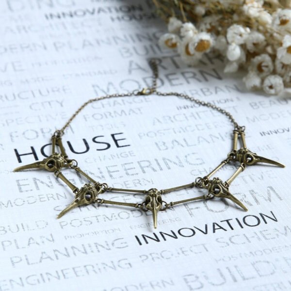 The RAVEN Pendant Necklace Antiqued Brass Bird Skull, Chocker Necklace Unisex Mens Necklace Boho Statement Necklace