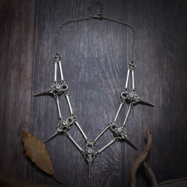 The RAVEN Pendant Necklace Antiqued Silver Bird Skull, Chocker Necklace Unisex Mens Necklace Boho Statement Necklace