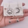 The Sun Moon Star Earrings Tibetan Silver Drop Earrings Sun Moon Star Hoop Earringsboho Pagan Gift Celestial Earrings - Dangle Earrings