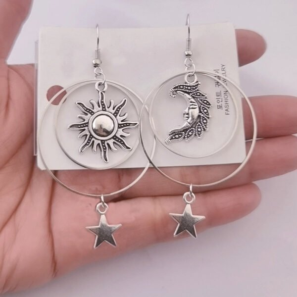 The Sun Moon Star Earrings Tibetan Silver Drop Earrings Sun Moon Star Hoop Earringsboho Pagan Gift Celestial Earrings - Dangle Earrings