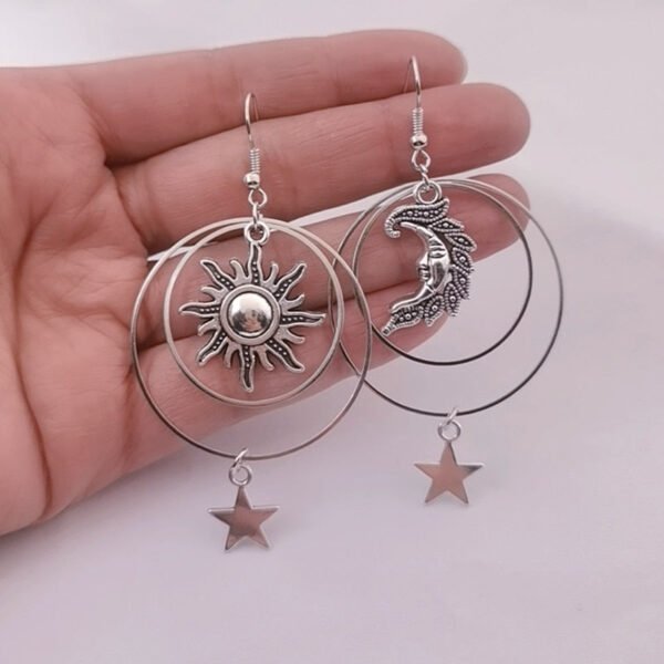 The Sun Moon Star Earrings Tibetan Silver Drop Earrings Sun Moon Star Hoop Earringsboho Pagan Gift Celestial Earrings - Dangle Earrings