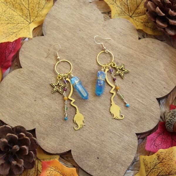 The Sun Moon and Stars Sunburst Quartz Crystal Witchy Earrings Moon Celestial Earrings