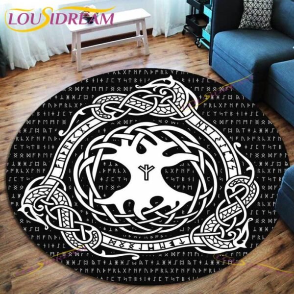 The Vikings Skull Pattern Area Rug Round Floor Mat Living Room Carpet Bathroom Kitchen Rug Doormat