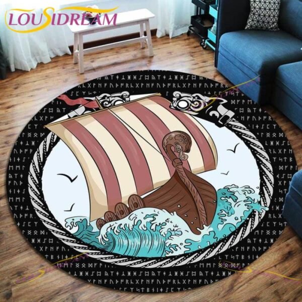 The Vikings Skull Pattern Area Rug Round Floor Mat Living Room Carpet Bathroom Kitchen Rug Doormat
