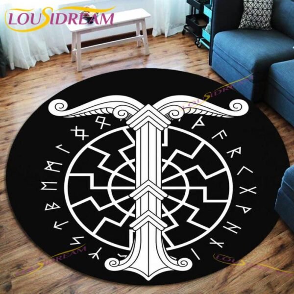 The Vikings Skull Pattern Area Rug Round Floor Mat Living Room Carpet Bathroom Kitchen Rug Doormat