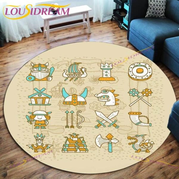 The Vikings Skull Pattern Area Rug Round Floor Mat Living Room Carpet Bathroom Kitchen Rug Doormat