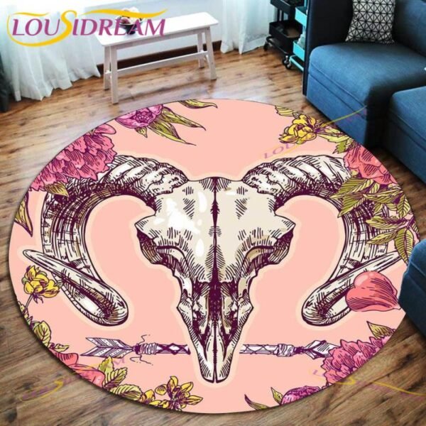 The Vikings Skull Pattern Area Rug Round Floor Mat Living Room Carpet Bathroom Kitchen Rug Doormat