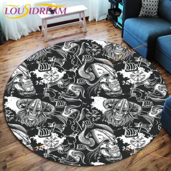 The Vikings Skull Pattern Area Rug Round Floor Mat Living Room Carpet Bathroom Kitchen Rug Doormat