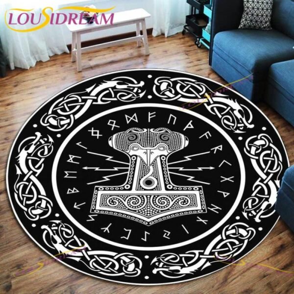 The Vikings Skull Pattern Area Rug Round Floor Mat Living Room Carpet Bathroom Kitchen Rug Doormat