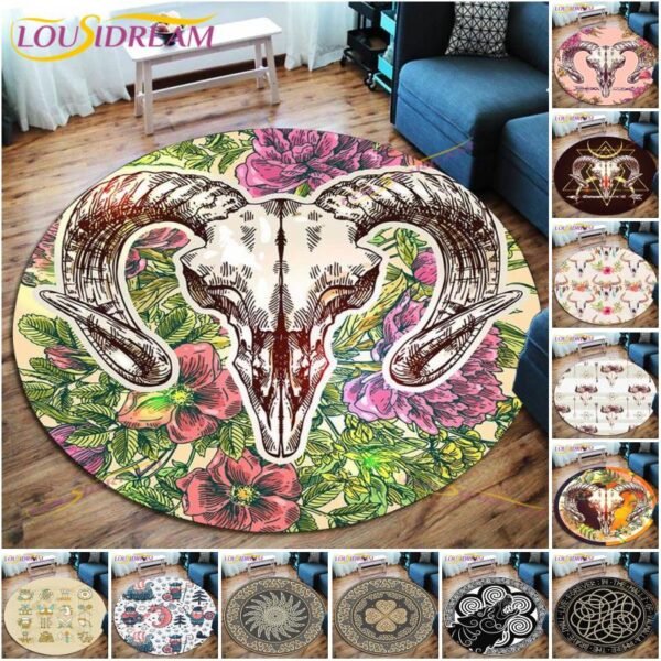 The Vikings Skull Pattern Area Rug Round Floor Mat Living Room Carpet Bathroom Kitchen Rug Doormat
