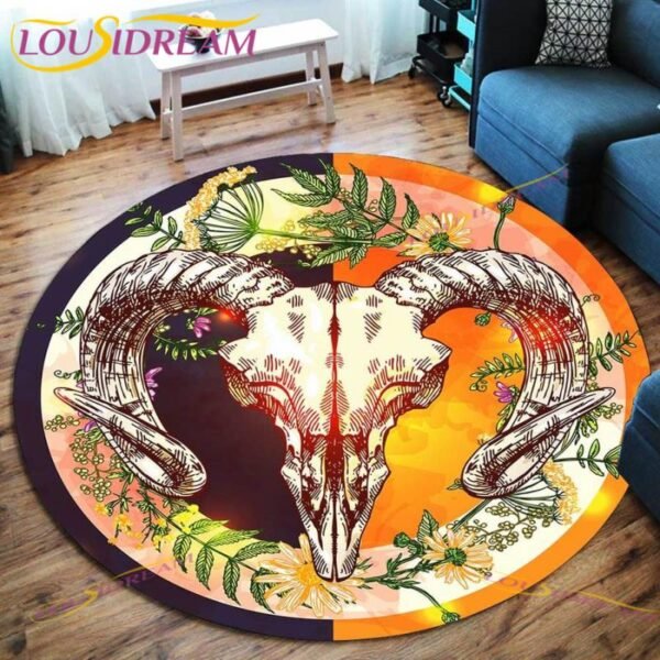 The Vikings Skull Pattern Area Rug Round Floor Mat Living Room Carpet Bathroom Kitchen Rug Doormat
