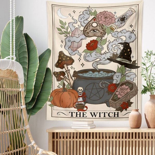 The Witch Tarot Card Tapestry Wall Hanging Moon Starry Mushroom Hippie Bohemian Tapestries Psychedelic Witchcraft Home Decor  Wall Decor