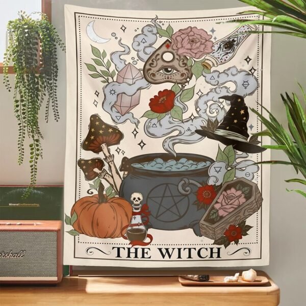 The Witch Tarot Card Tapestry Wall Hanging Moon Starry Mushroom Hippie Bohemian Tapestries Psychedelic Witchcraft Home Decor  Wall Decor