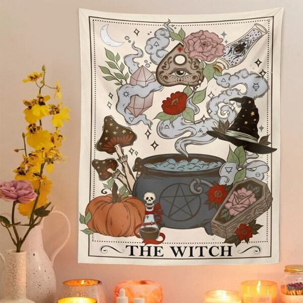 The Witch Tarot Card Tapestry Wall Hanging Moon Starry Mushroom Hippie Bohemian Tapestries Psychedelic Witchcraft Home Decor  Wall Decor