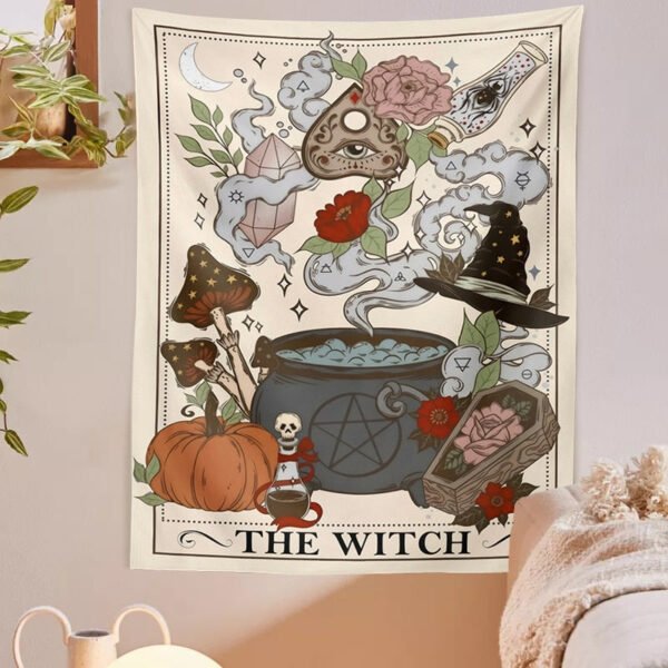 The Witch Tarot Card Tapestry Wall Hanging Moon Starry Mushroom Hippie Bohemian Tapestries Psychedelic Witchcraft Home Decor  Wall Decor