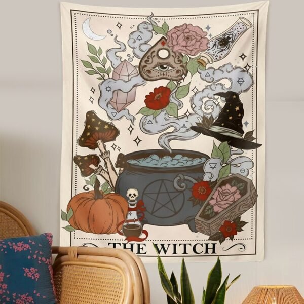 The Witch Tarot Card Tapestry Wall Hanging Moon Starry Mushroom Hippie Bohemian Tapestries Psychedelic Witchcraft Home Decor  Wall Decor