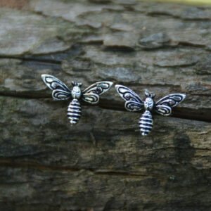Tiny Antique Silver Bee Stud Earrings Honey Bee Animal Earrings Daily Jewelry For Women