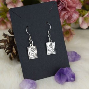 Tiny Silver Cemetery Crescent Moon Cross Amulet Earrings Gothic Jewelry For Women