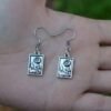 Tiny Silver Cemetery Crescent Moon Cross Amulet Earrings Gothic Jewelry For Women