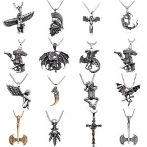 Cross Halloween Skeleton Head Necklace Flying Dragon Angel Skull Axe Bullet Anchor Cross Pendant Necklace Men's And Women's Accessories Titanium Steel Personality Necklace,