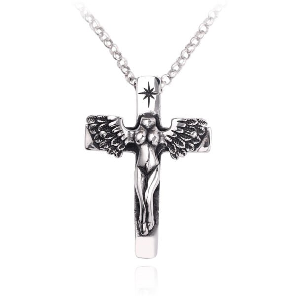 Cross Halloween Skeleton Head Necklace Flying Dragon Angel Skull Axe Bullet Anchor Cross Pendant Necklace Men's And Women's Accessories Titanium Steel Personality Necklace,