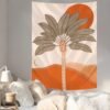 Tree Tapestry Moon and Sun Wall Hanging Desert Tapestry Warm Orange Beach Blanket Print Home Decor