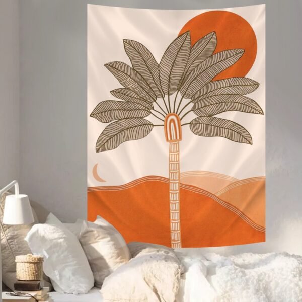 Tree Tapestry Moon and Sun Wall Hanging Desert Tapestry Warm Orange Beach Blanket Print Home Decor
