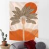 Tree Tapestry Moon and Sun Wall Hanging Desert Tapestry Warm Orange Beach Blanket Print Home Decor