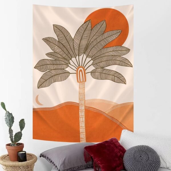 Tree Tapestry Moon and Sun Wall Hanging Desert Tapestry Warm Orange Beach Blanket Print Home Decor