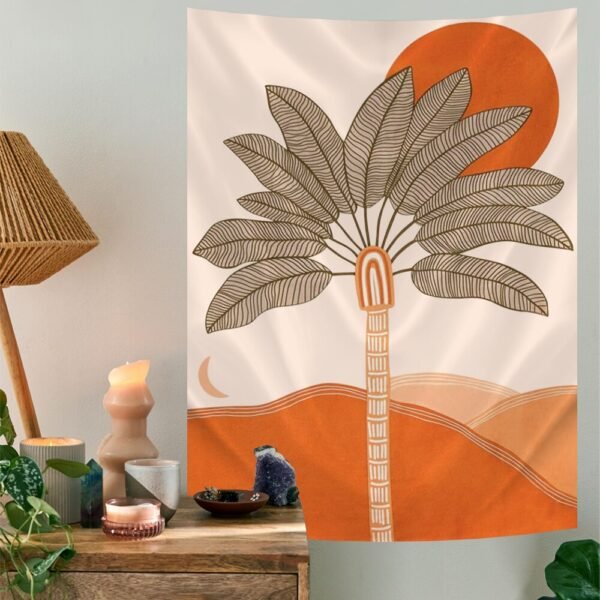 Tree Tapestry Moon and Sun Wall Hanging Desert Tapestry Warm Orange Beach Blanket Print Home Decor