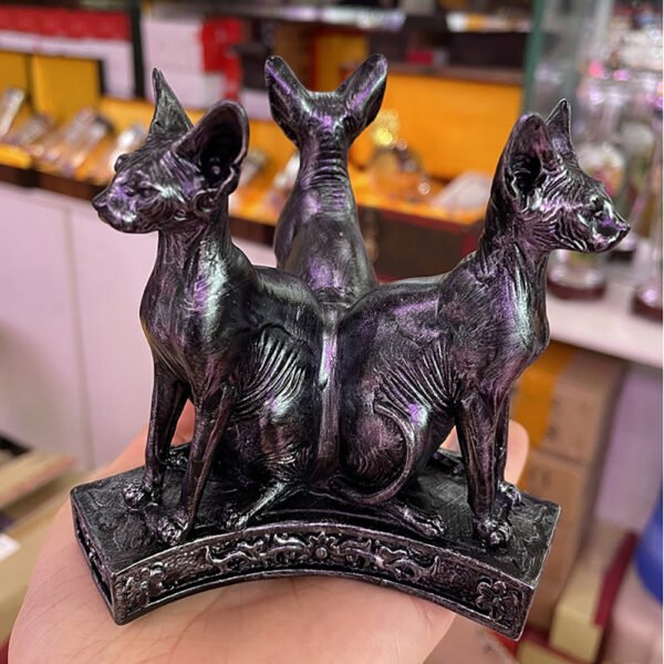 Triple Cat Retro Egyptian Cats Display Stand for Crystal Ball Base Holder Resin Figurines Statue Ornament for 40-80mm Sphere