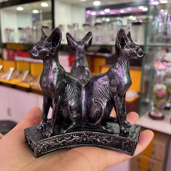 Triple Cat Retro Egyptian Cats Display Stand for Crystal Ball Base Holder Resin Figurines Statue Ornament for 40-80mm Sphere