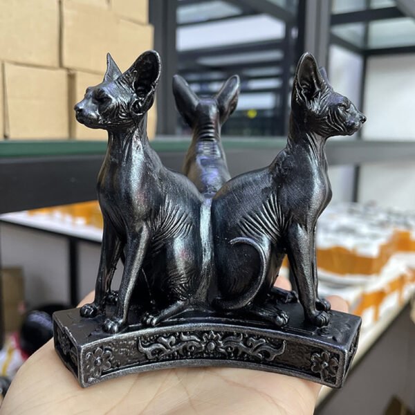 Triple Cat Retro Egyptian Cats Display Stand for Crystal Ball Base Holder Resin Figurines Statue Ornament for 40-80mm Sphere
