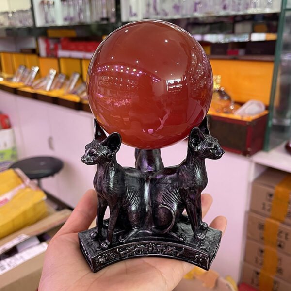 Triple Cat Retro Egyptian Cats Display Stand for Crystal Ball Base Holder Resin Figurines Statue Ornament for 40-80mm Sphere