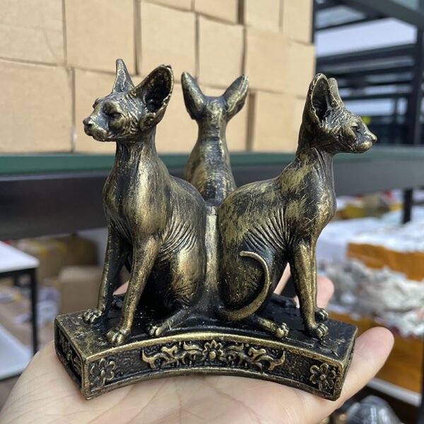 Triple Cat Retro Egyptian Cats Display Stand for Crystal Ball Base Holder Resin Figurines Statue Ornament for 40-80mm Sphere