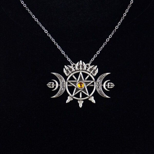 Triple Crescent Moon With Pentagram Necklace Seal Sigil of Spirit Pagan Jewelry Wiccan Gothic Necklace