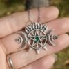 Triple Crescent Moon With Pentagram Necklace Seal Sigil of Spirit Pagan Jewelry Wiccan Gothic Necklace