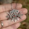 Triple Crescent Moon With Pentagram Necklace Seal Sigil of Spirit Pagan Jewelry Wiccan Gothic Necklace