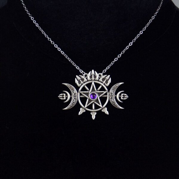 Triple Crescent Moon With Pentagram Necklace Seal Sigil of Spirit Pagan Jewelry Wiccan Gothic Necklace