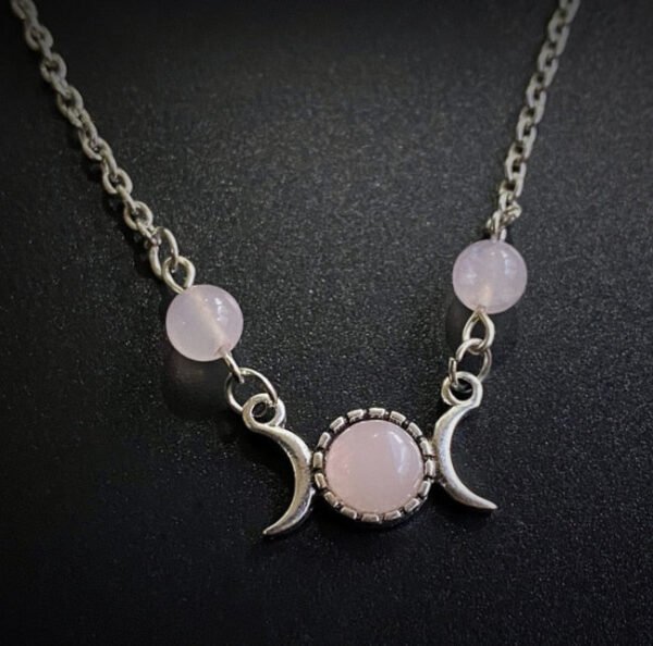 Triple Moon Crystal Statement Pendant Necklace Witch Pagan Jewelry