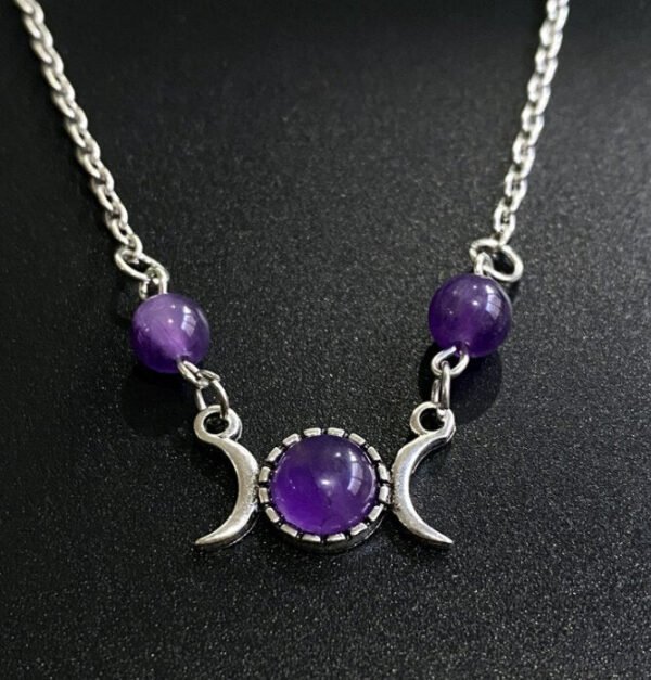 Triple Moon Crystal Statement Pendant Necklace Witch Pagan Jewelry