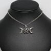 Triple Moon Pentacle Pendant Necklace Goddess Pagan Witch Jewelry