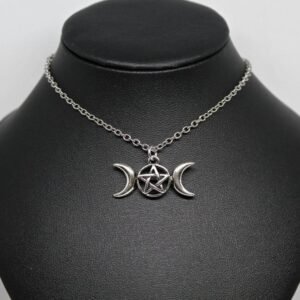 Triple Moon Pentacle Pendant Necklace Goddess Pagan Witch Jewelry