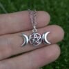 Triple Moon Pentacle Pendant Necklace Goddess Pagan Witch Jewelry