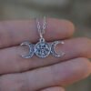 Triple Moon Pentagram Pendant Pagan Pendant Wiccan Craft Punk Jewelry